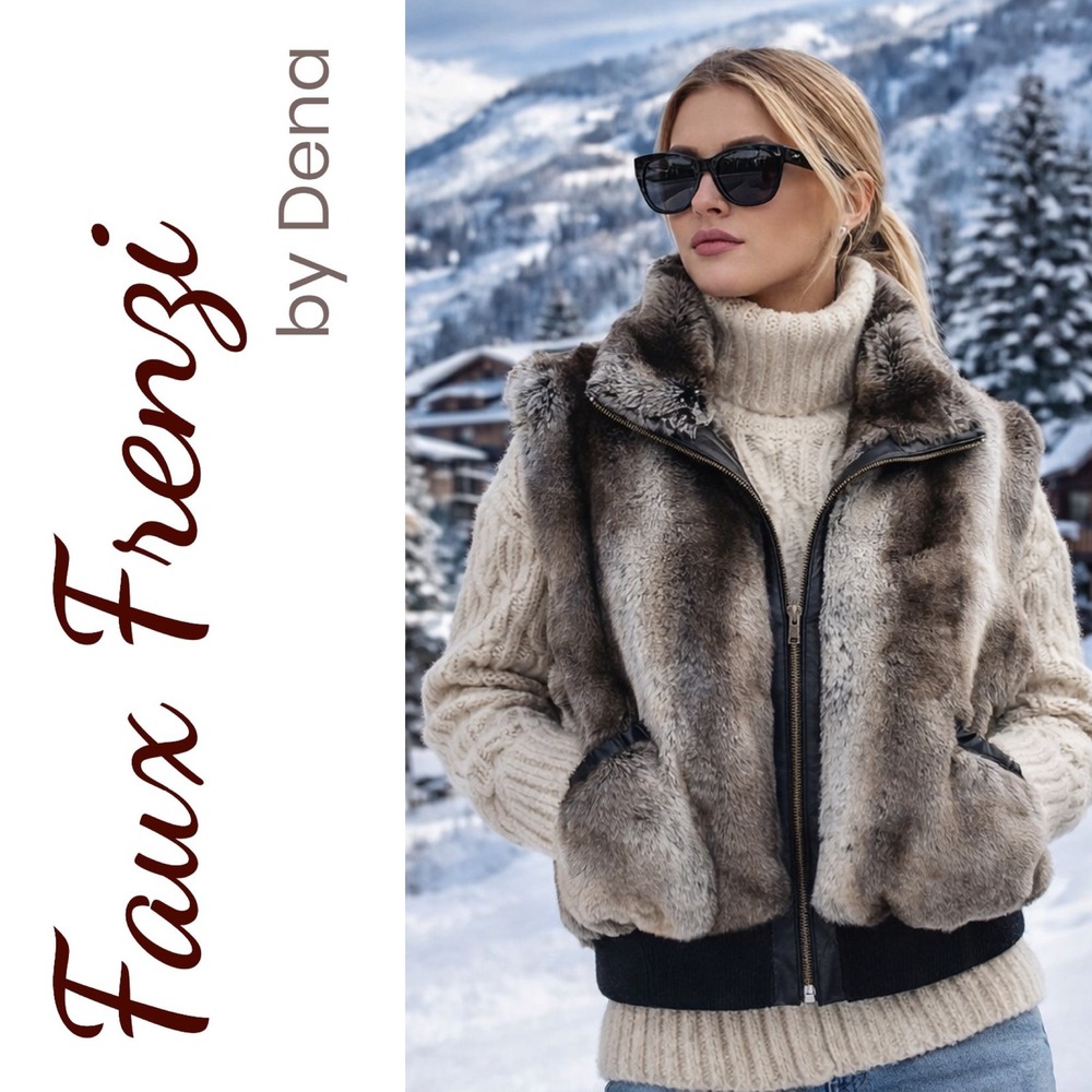 Vintage Faux Frenzi by Dena Chinchilla Faux Fur Bomber Vest Y2K Luxe Winter, Med
